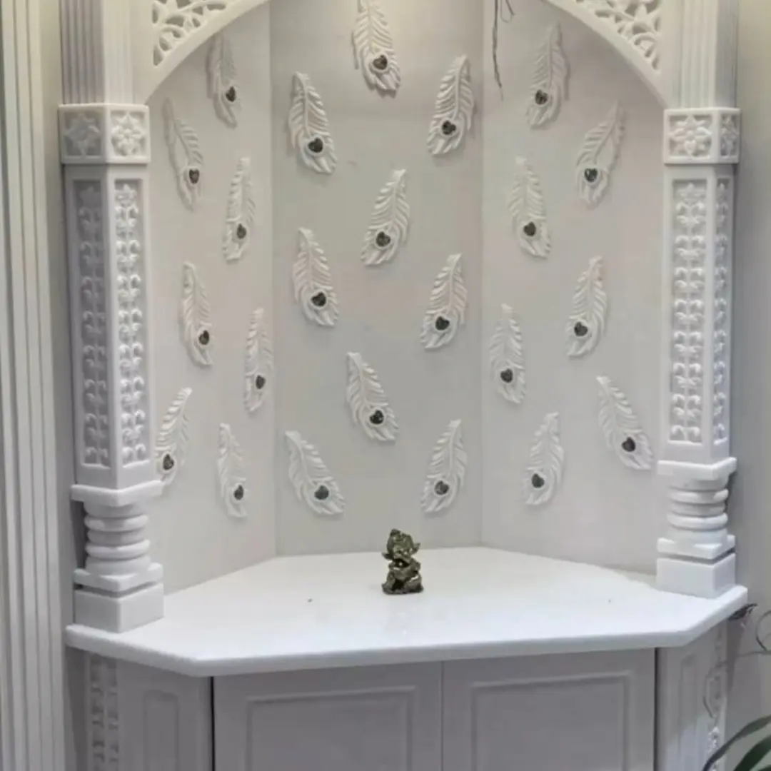 Ivory stone temple with antique gold inlay and warm lighting