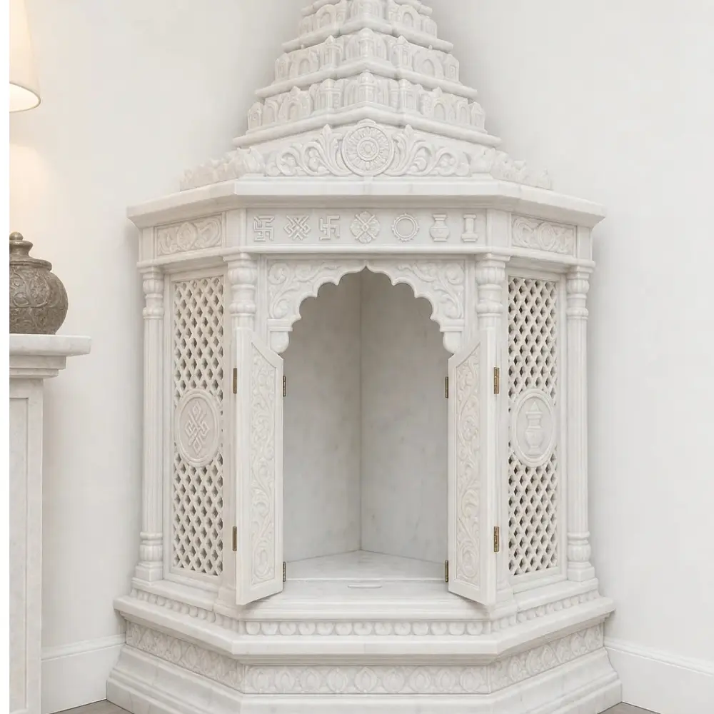 Corner marble temple for home for apartments and compact spaces