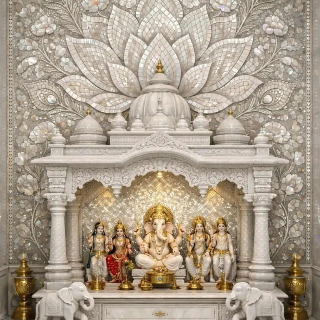 Compact standing mandir for home in a small pooja room