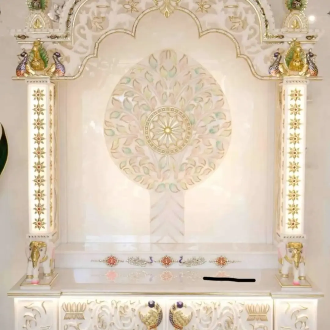 Minimal white temple with clean lines and a quiet niche