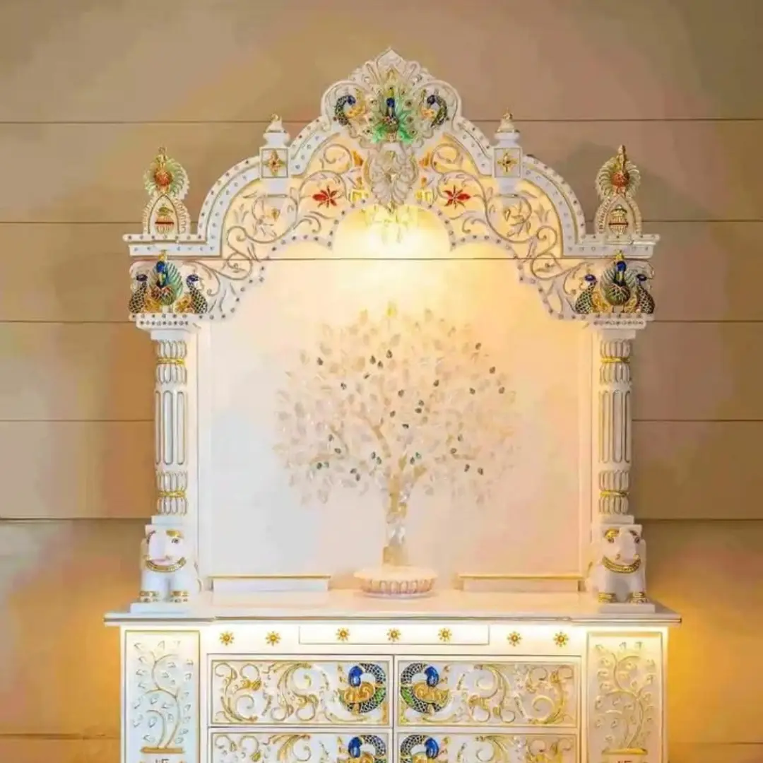Floor marble temple for home with a shikhara