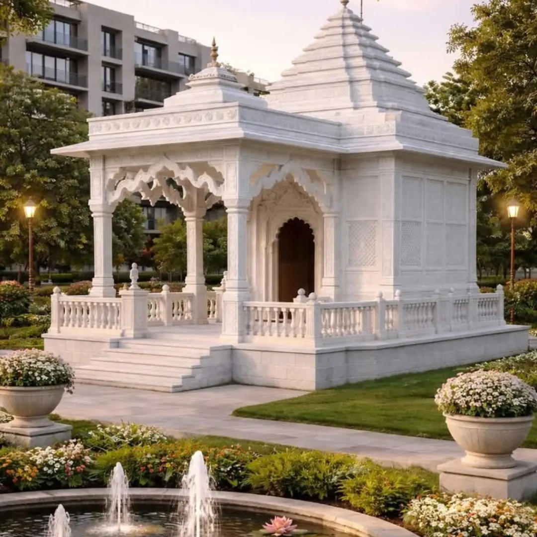 Classic white outdoor marble Hindu temple