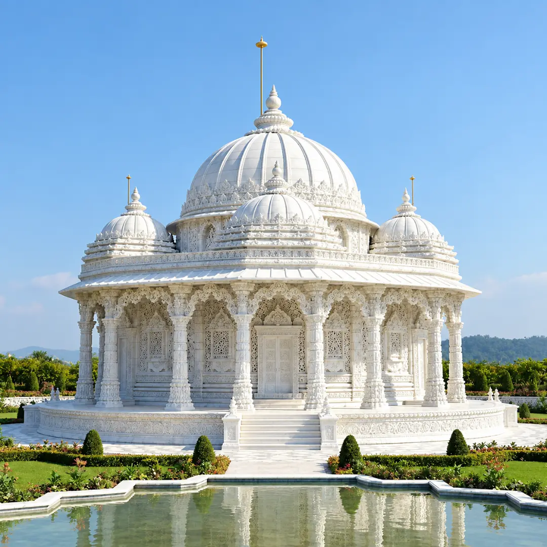 Compact outdoor marble Jain temple for gardens and courtyards
