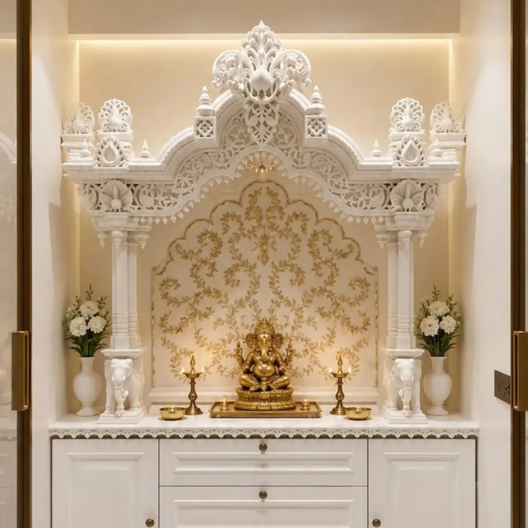 Contemporary marble pooja room design for modern homes