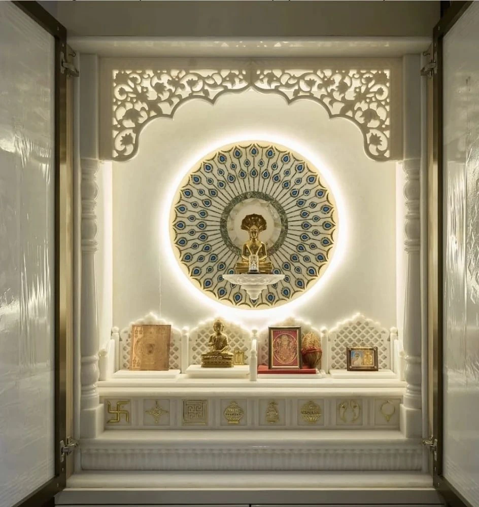Home Jain temple in white stone with shikhar