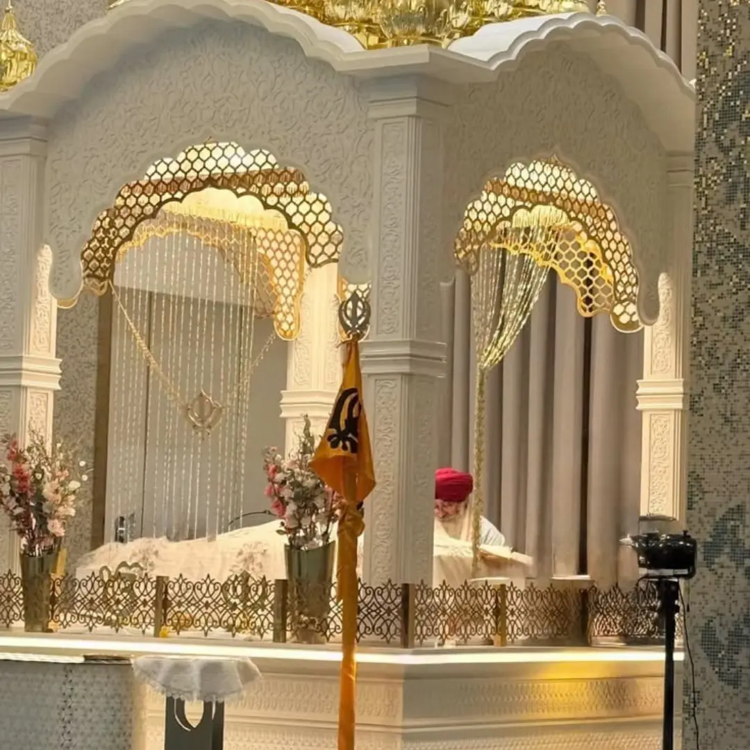 Marble gurudwara with gold detailing