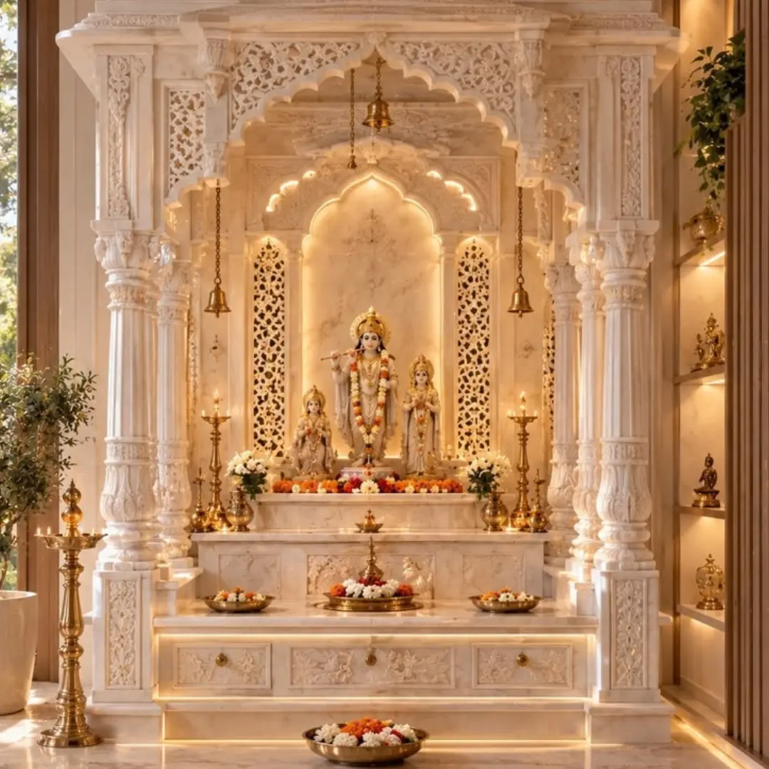 Wall mounted marble mandir for home